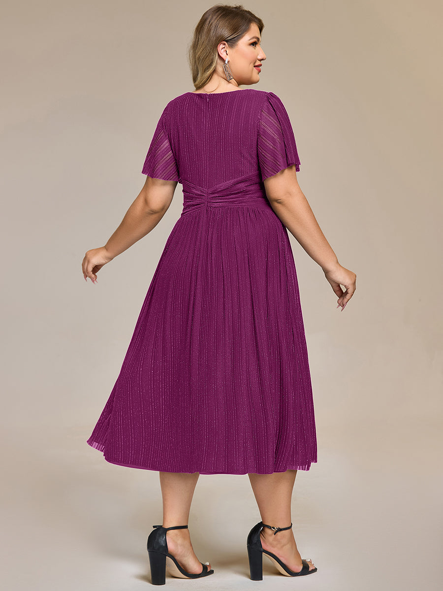 Deep V-Neck Mesh Ruffle Sleeve Evening Dress #color_Purple Wisteria