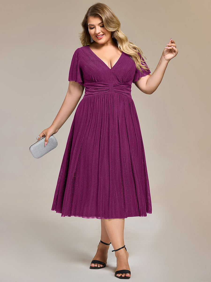 Deep V-Neck Mesh Ruffle Sleeve Evening Dress #color_Purple Wisteria