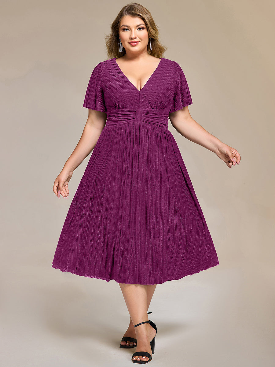 Deep V-Neck Mesh Ruffle Sleeve Evening Dress #color_Purple Wisteria