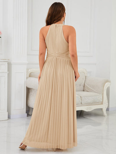 Sparkle Halter Neck Formal Evening Dress with A-line Silhouette #color_Champagne