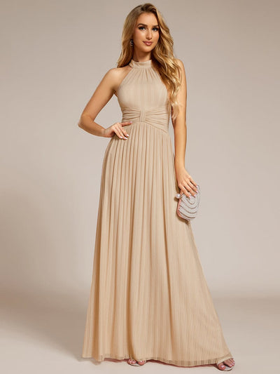 Sparkle Halter Neck Formal Evening Dress with A-line Silhouette #color_Champagne