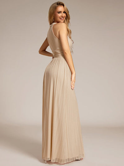 Sparkle Halter Neck Formal Evening Dress with A-line Silhouette #color_Champagne
