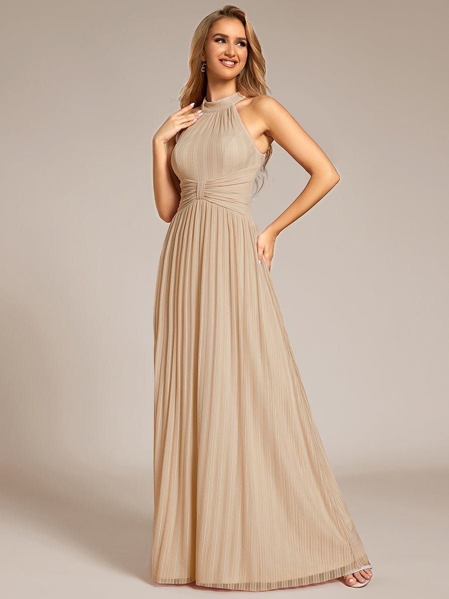 Sparkle Halter Neck Formal Evening Dress with A-line Silhouette #color_Champagne