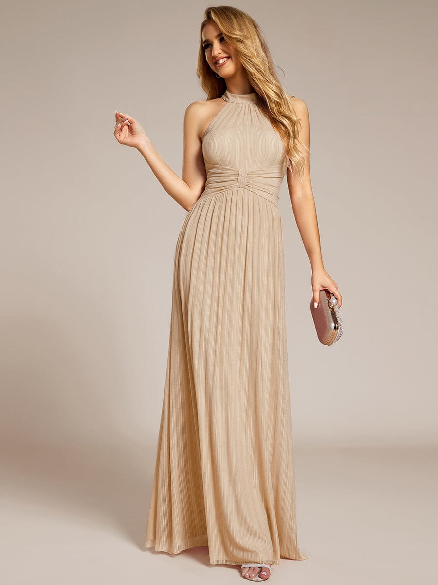 Sparkle Halter Neck Formal Evening Dress with A-line Silhouette #color_Champagne