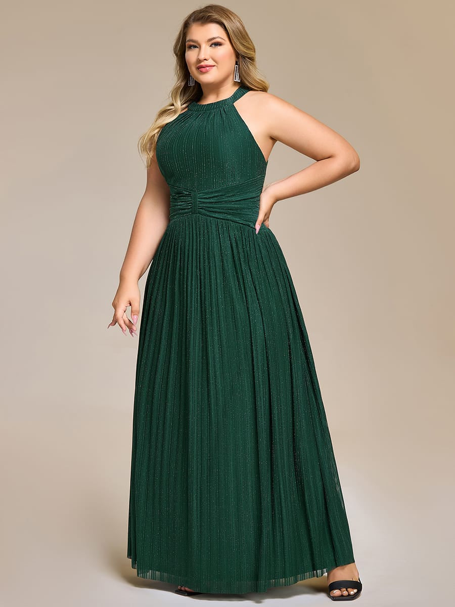 Sparkle Halter Neck Formal Evening Dress with A-line Silhouette #color_Dark Green