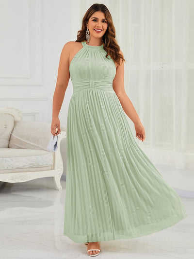 Sparkle Halter Neck Formal Evening Dress with A-line Silhouette #color_Mint Green