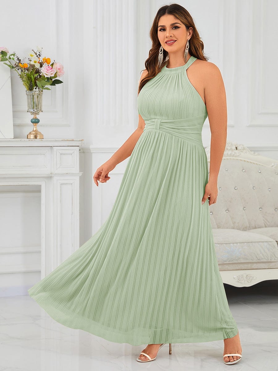 Sparkle Halter Neck Formal Evening Dress with A-line Silhouette #color_Mint Green