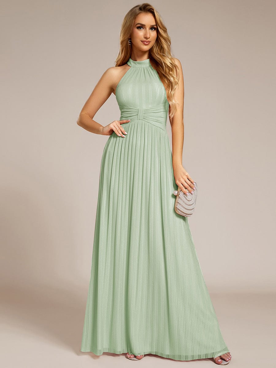 Sparkle Halter Neck Formal Evening Dress with A-line Silhouette #color_Mint Green