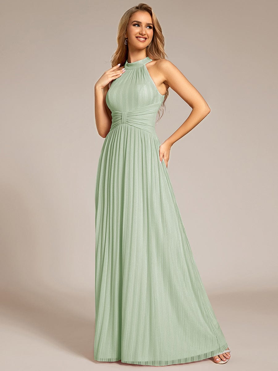 Sparkle Halter Neck Formal Evening Dress with A-line Silhouette #color_Mint Green