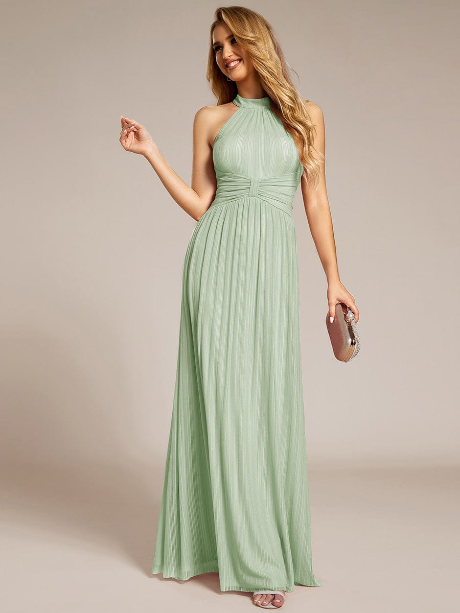 Sparkle Halter Neck Formal Evening Dress with A-line Silhouette #color_Mint Green