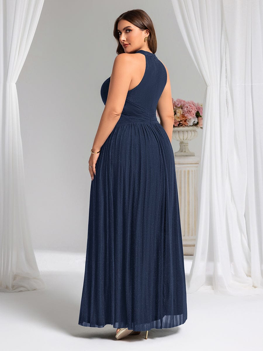 Sparkle Halter Neck Formal Evening Dress with A-line Silhouette #color_Navy Blue