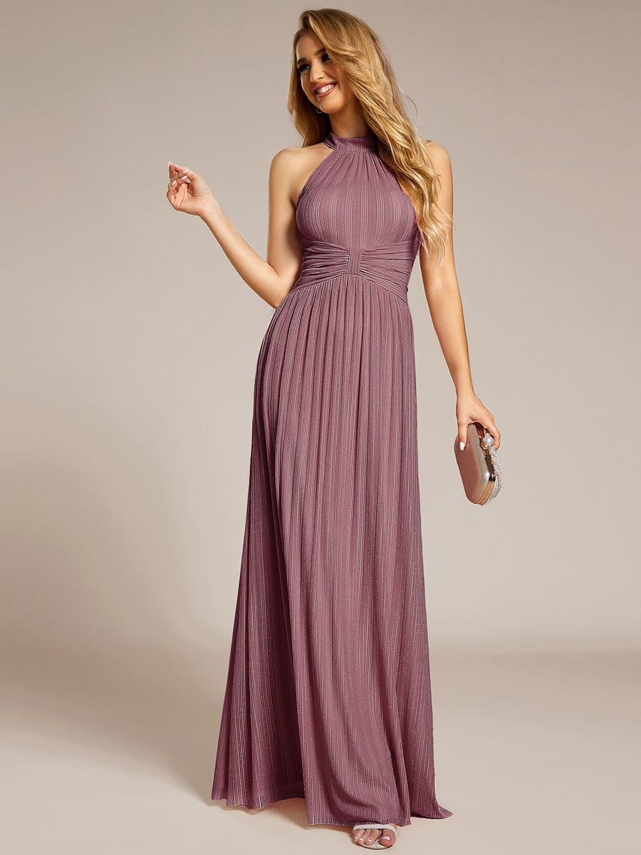 Sparkle Halter Neck Formal Evening Dress with A-line Silhouette #color_Purple Orchid