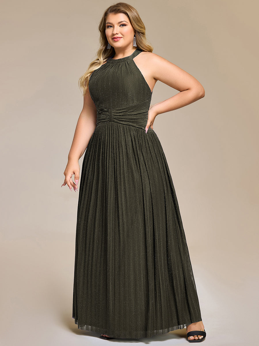 Sparkle Halter Neck Formal Evening Dress with A-line Silhouette #color_Olive Green