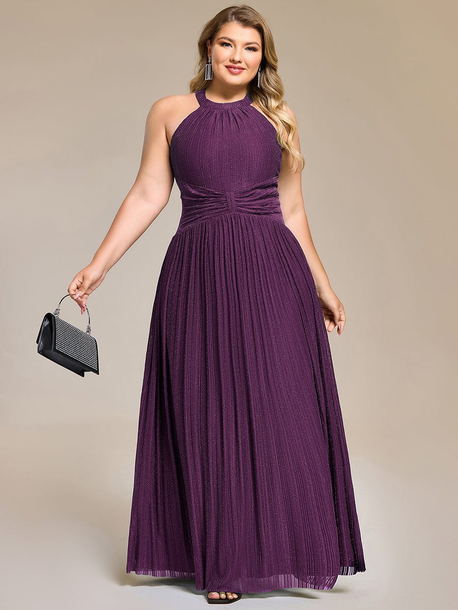 Sparkle Halter Neck Formal Evening Dress with A-line Silhouette #color_Purple Wisteria