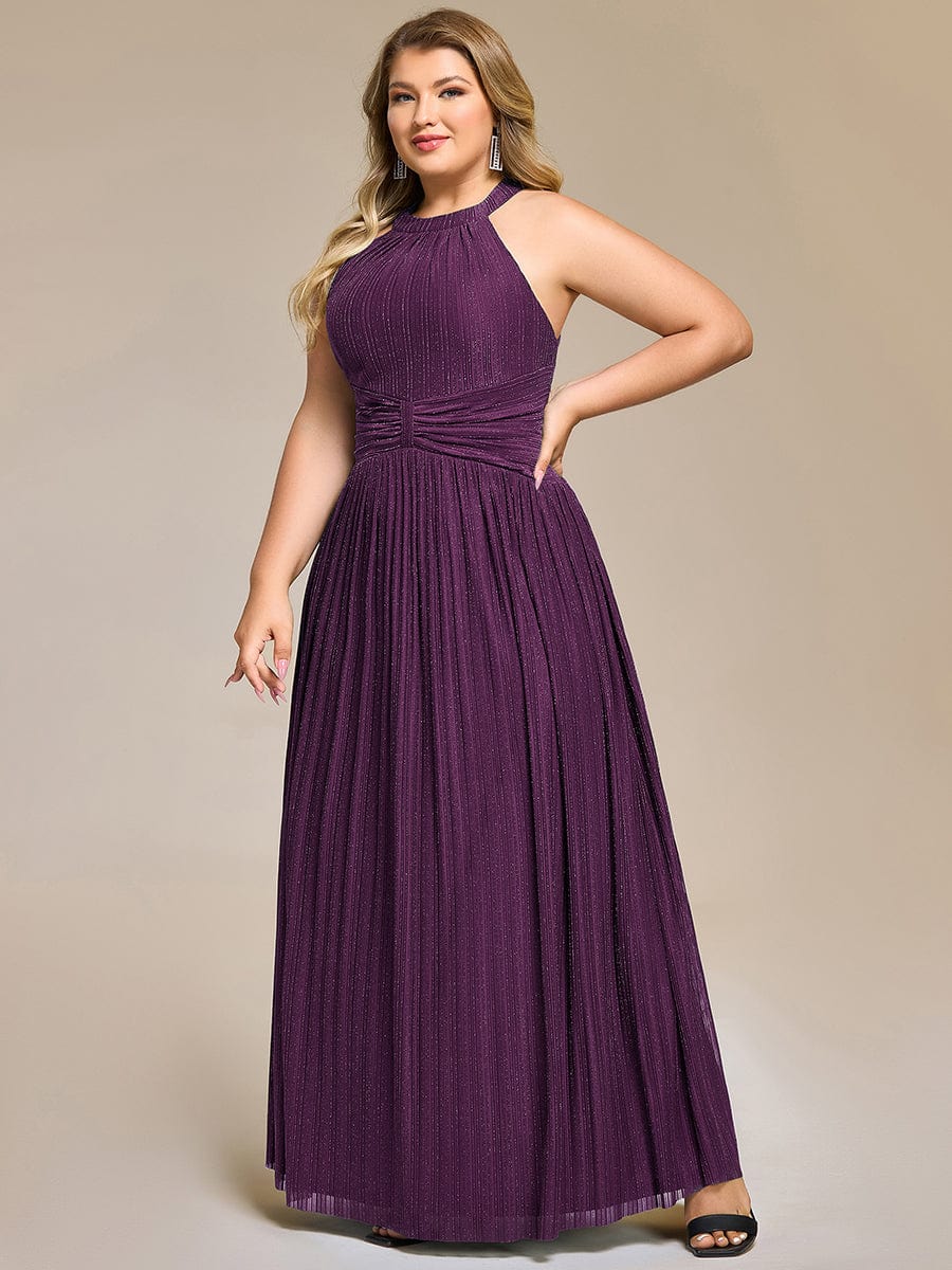 Sparkle Halter Neck Formal Evening Dress with A-line Silhouette #color_Purple Wisteria