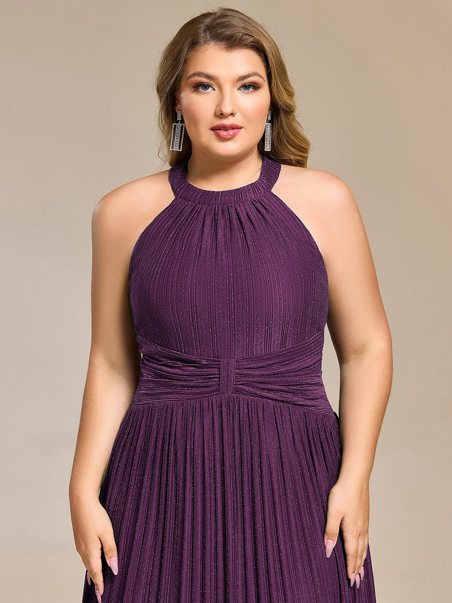 Sparkle Halter Neck Formal Evening Dress with A-line Silhouette #color_Purple Wisteria