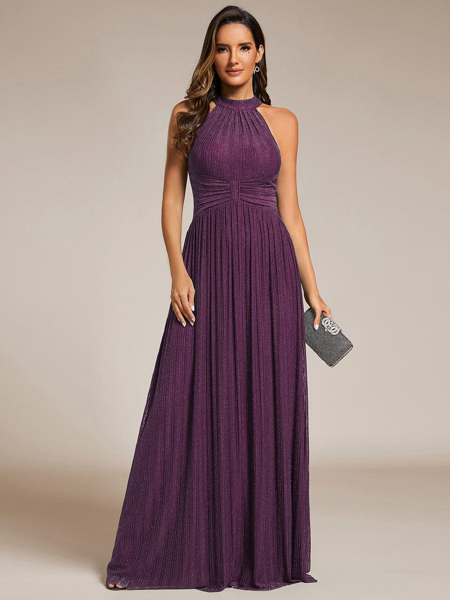Sparkle Halter Neck Formal Evening Dress with A-line Silhouette #color_Purple Wisteria