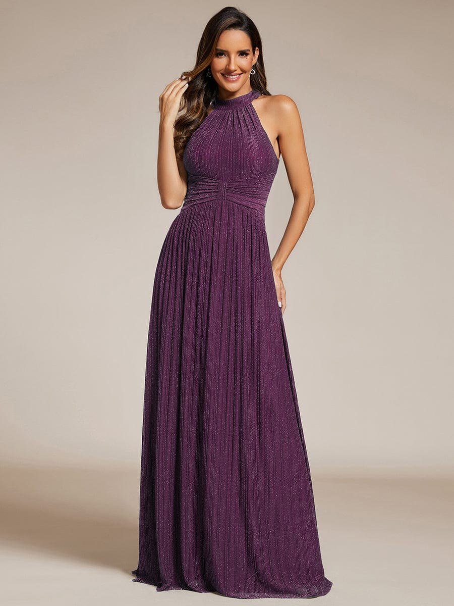 Sparkle Halter Neck Formal Evening Dress with A-line Silhouette #color_Purple Wisteria