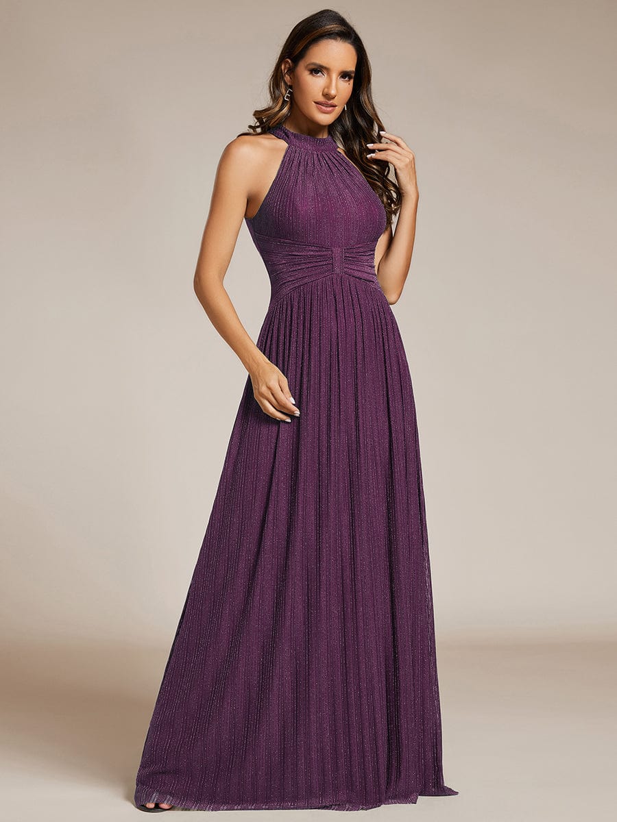Sparkle Halter Neck Formal Evening Dress with A-line Silhouette #color_Purple Wisteria