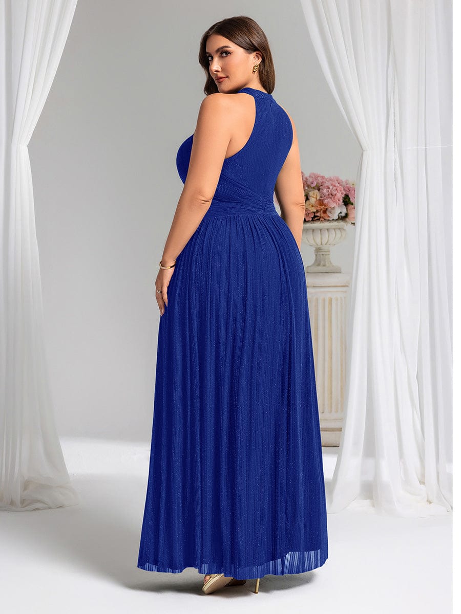Sparkle Halter Neck Formal Evening Dress with A-line Silhouette #color_Sapphire Blue