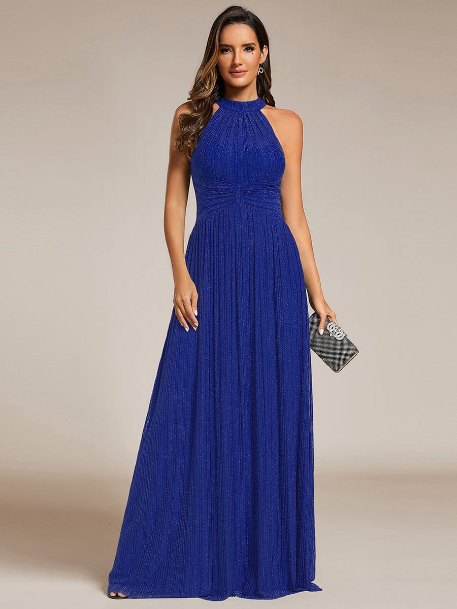 Sparkle Halter Neck Formal Evening Dress with A-line Silhouette #color_Sapphire Blue