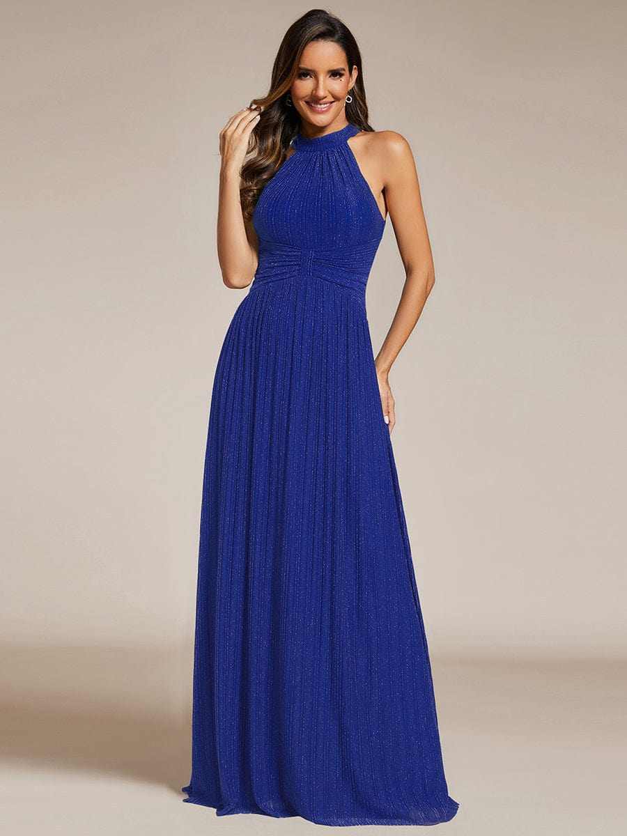 Sparkle Halter Neck Formal Evening Dress with A-line Silhouette #color_Sapphire Blue