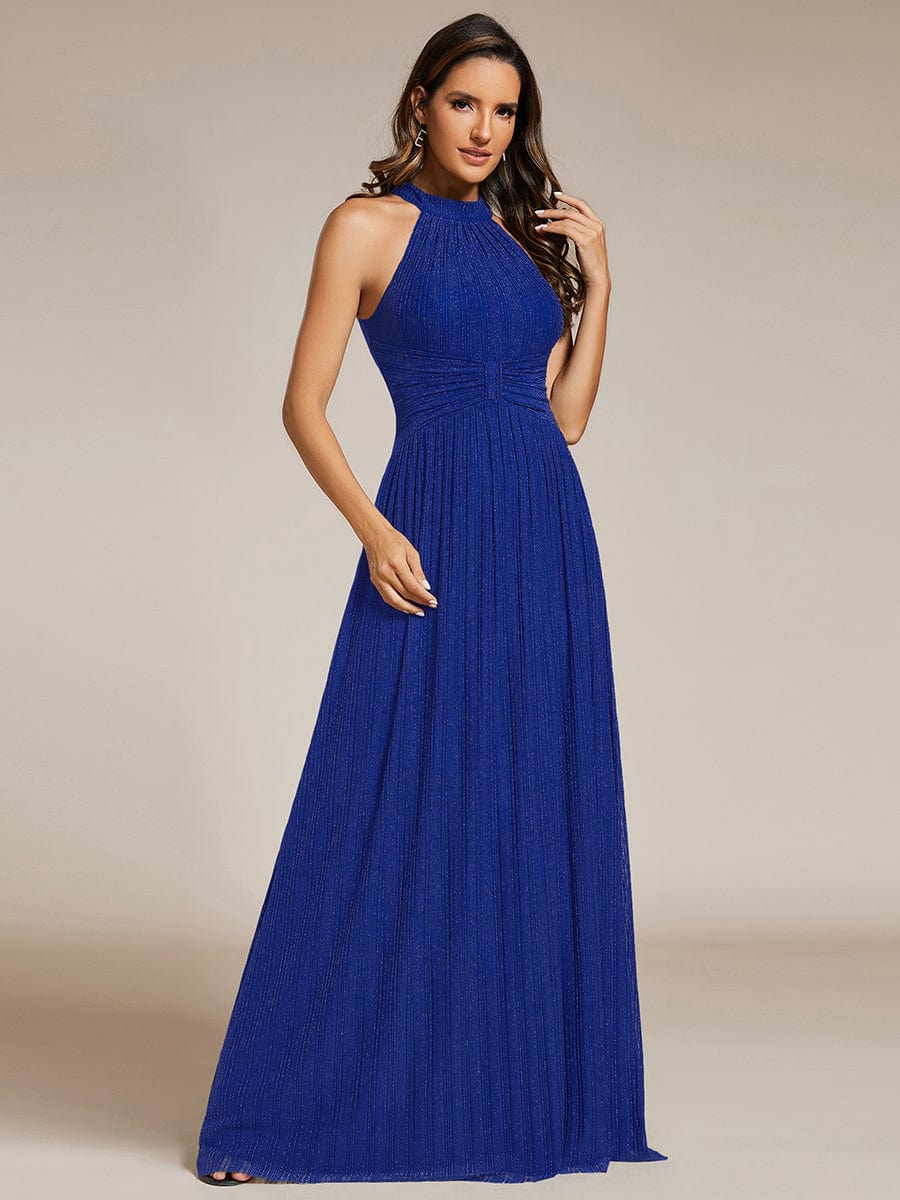 Sparkle Halter Neck Formal Evening Dress with A-line Silhouette #color_Sapphire Blue