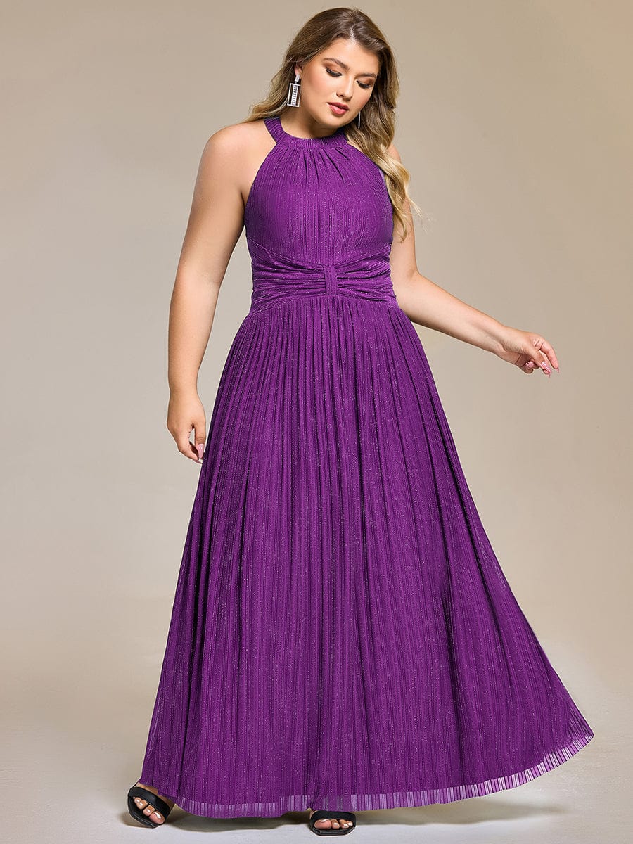 Sparkle Halter Neck Formal Evening Dress with A-line Silhouette #color_Sparkling Grape