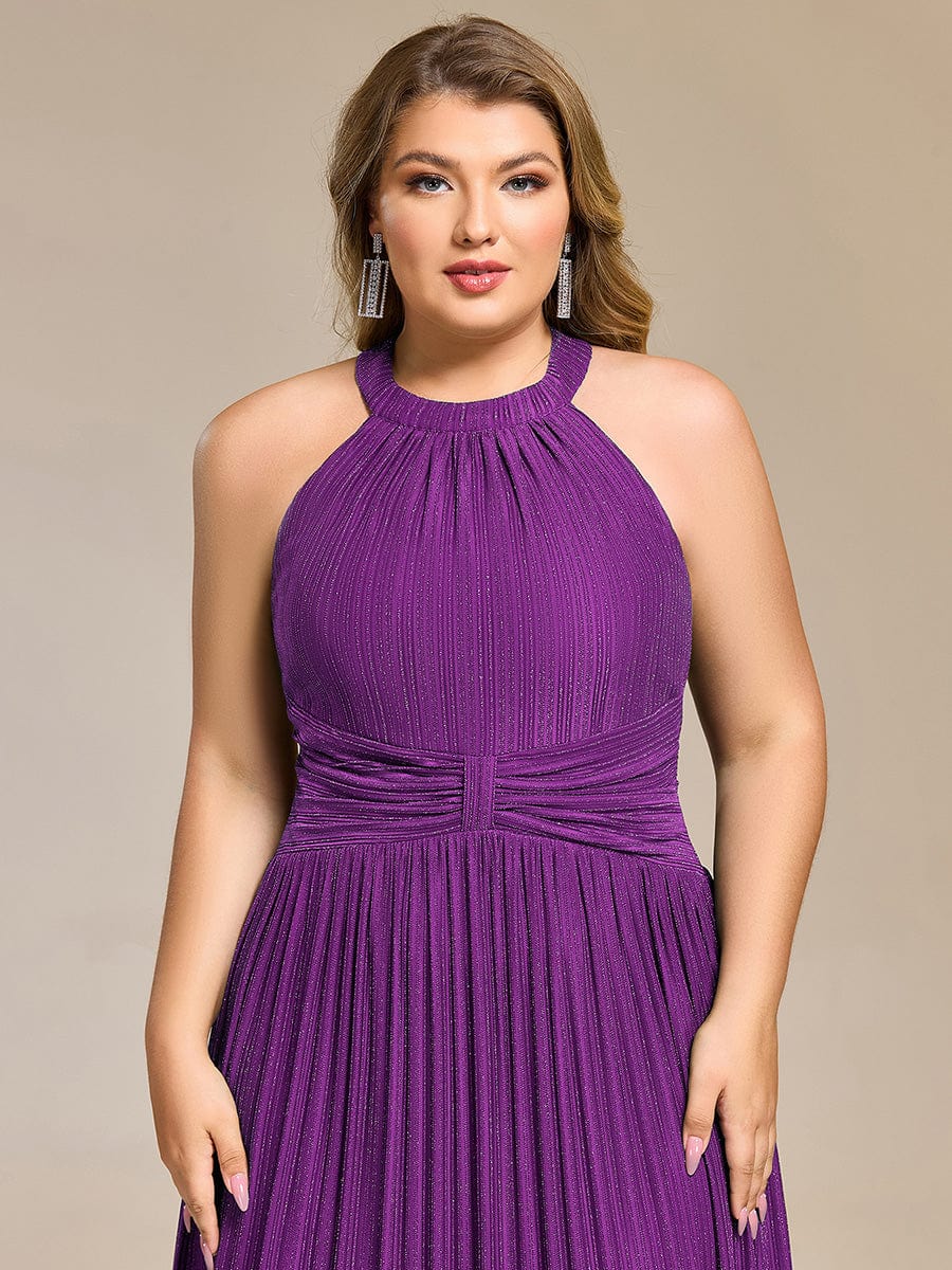 Sparkle Halter Neck Formal Evening Dress with A-line Silhouette #color_Sparkling Grape