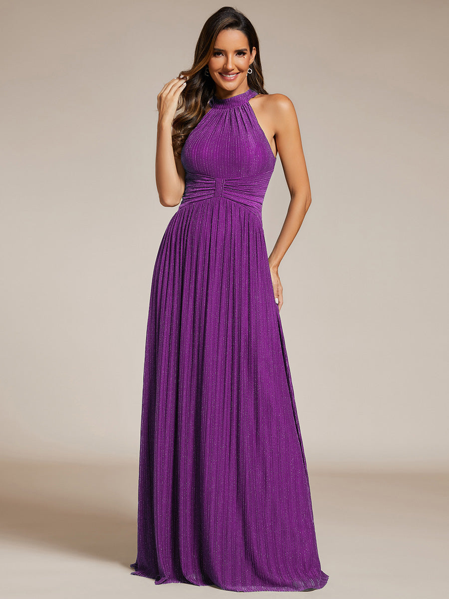 Sparkle Halter Neck Formal Evening Dress with A-line Silhouette #color_Sparkling Grape