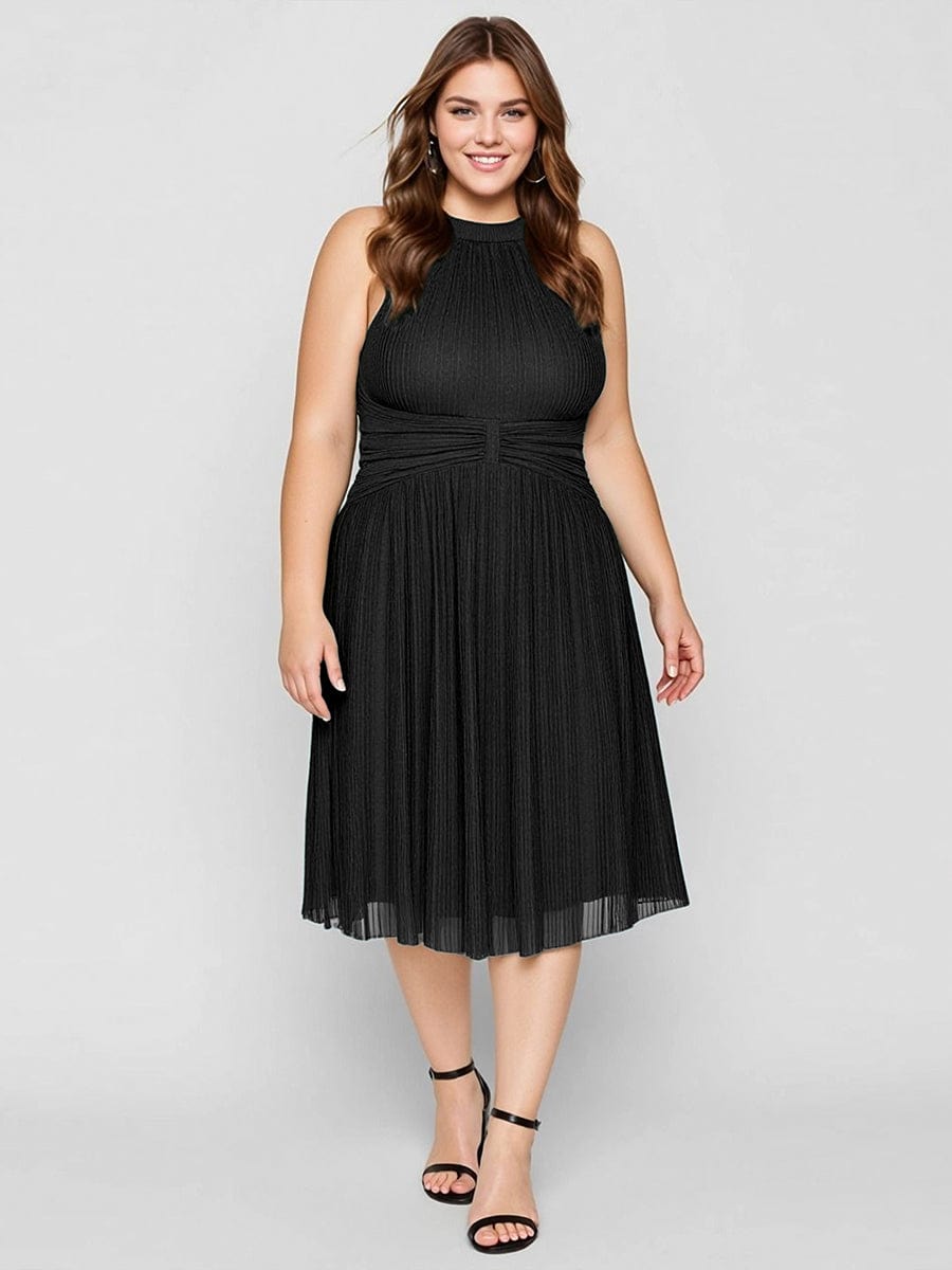 Mesh Sleeveless A-Line Evening Dress #color_Black
