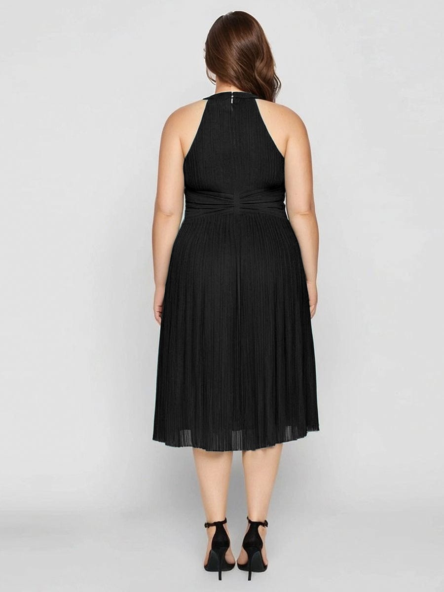 Mesh Sleeveless A-Line Evening Dress #color_Black