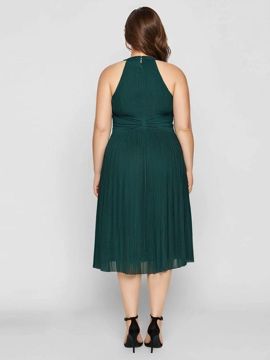 Mesh Sleeveless A-Line Evening Dress #color_Dark Green