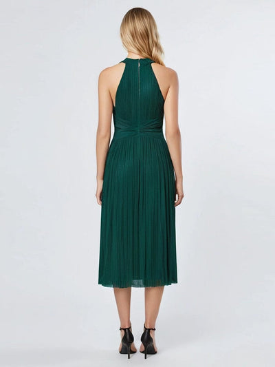 Mesh Sleeveless A-Line Evening Dress #color_Dark Green