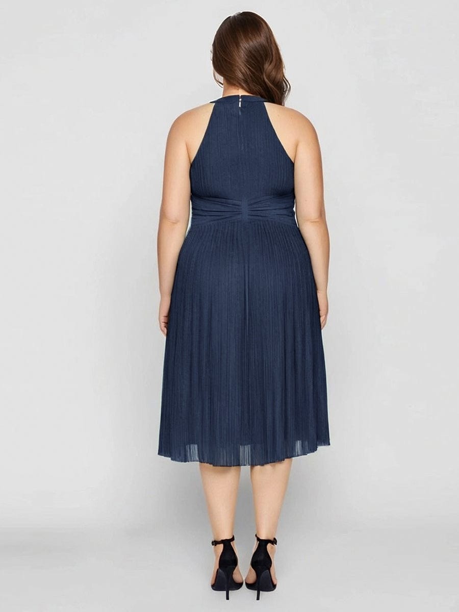 Mesh Sleeveless A-Line Evening Dress #color_Navy Blue
