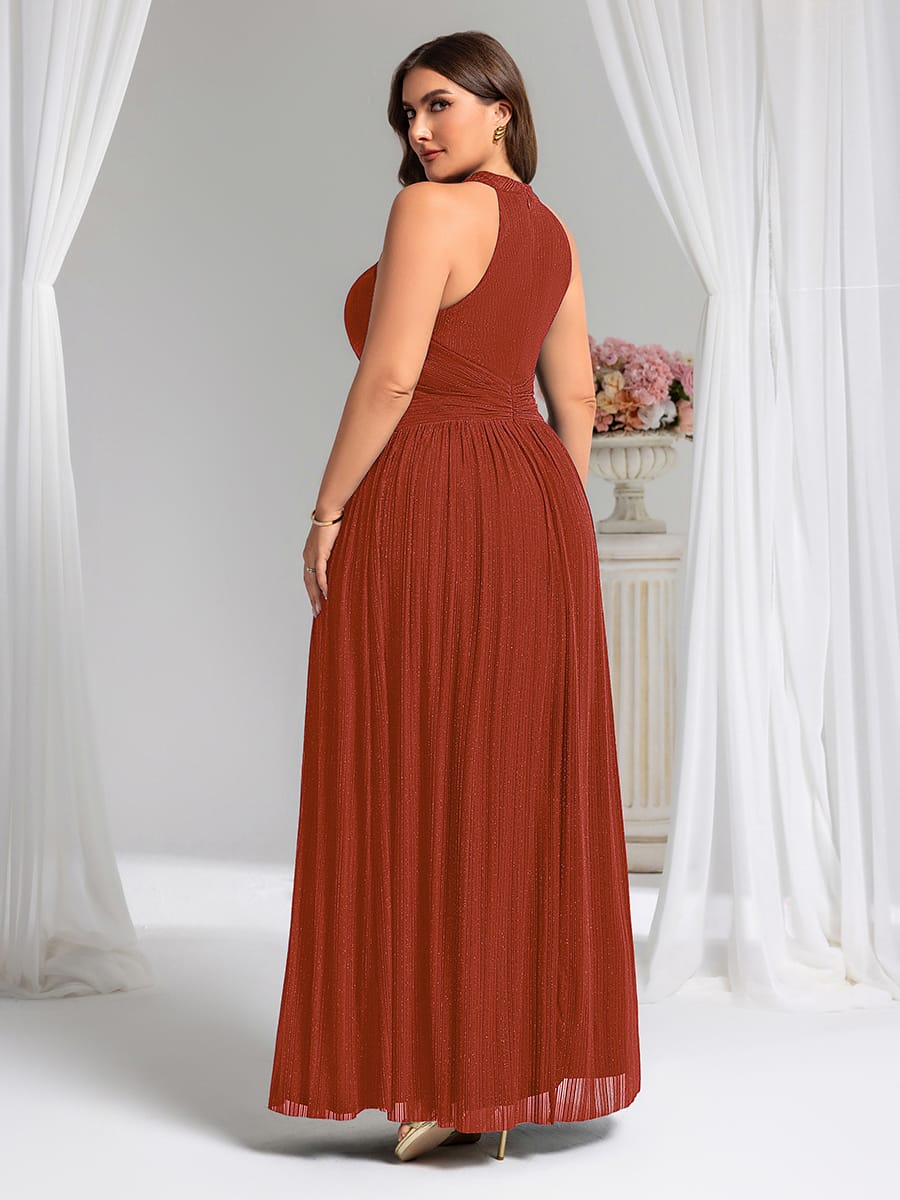 Sparkle Halter Neck Formal Evening Dress with A-line Silhouette #color_Burnt Orange