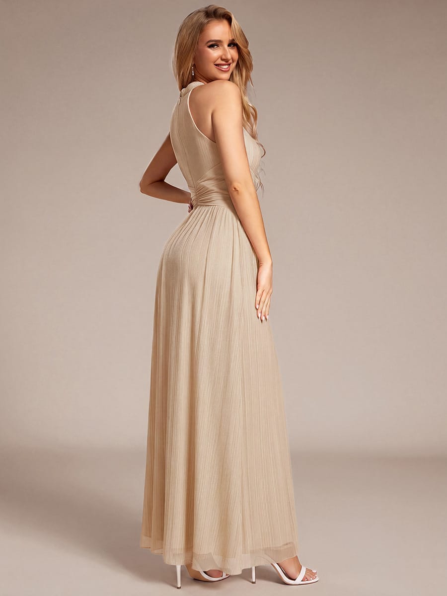 Sparkle Halter Neck Formal Evening Dress with A-line Silhouette #color_Champagne