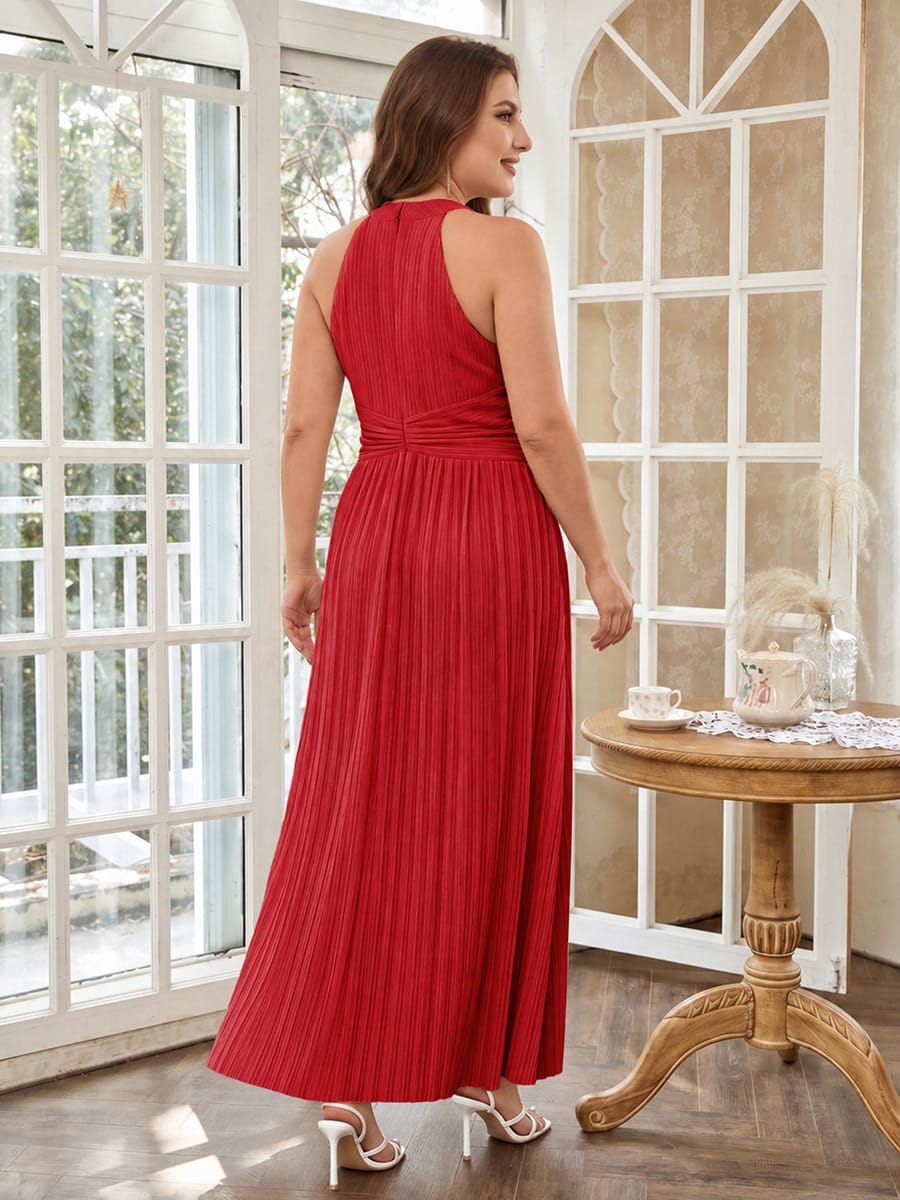 Sparkle Halter Neck Formal Evening Dress with A-line Silhouette #color_Red