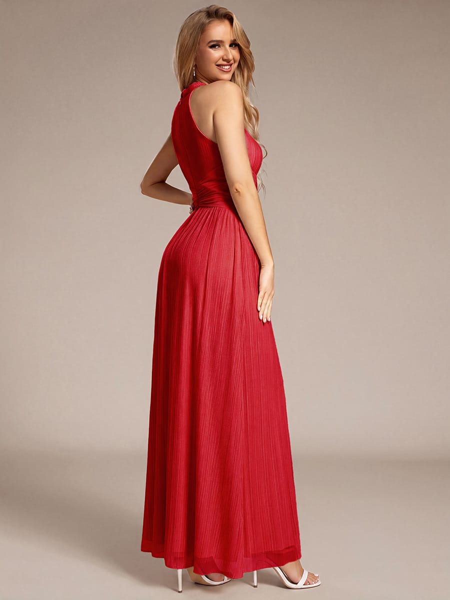 Sparkle Halter Neck Formal Evening Dress with A-line Silhouette #color_Red