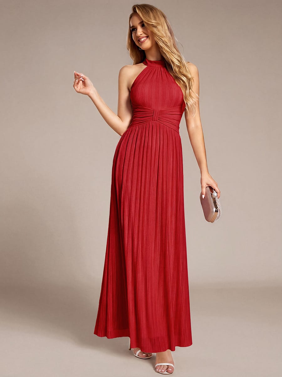 Sparkle Halter Neck Formal Evening Dress with A-line Silhouette #color_Red