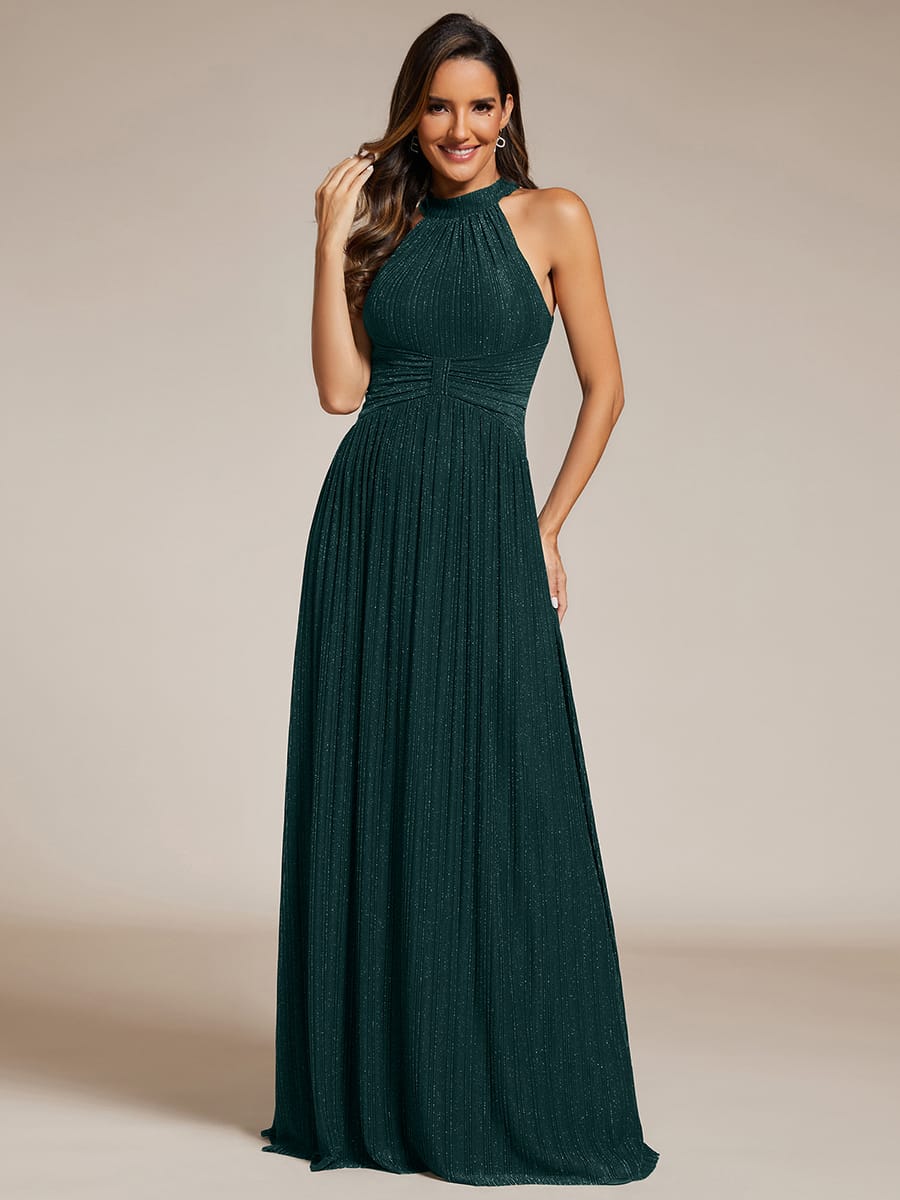 Sparkle Halter Neck Formal Evening Dress with A-line Silhouette #color_Teal
