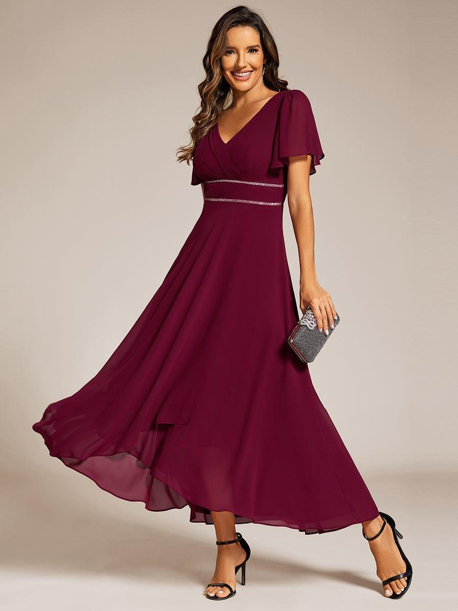 High-Low A-Line Chiffon Evening Dress with Ruffle Sleeves and