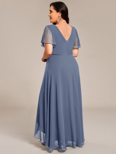 Chiffon Ruffle Sleeves Rhinestone Waist High-Low Wedding Guest Dress For Wedding #color_Dusty Blue