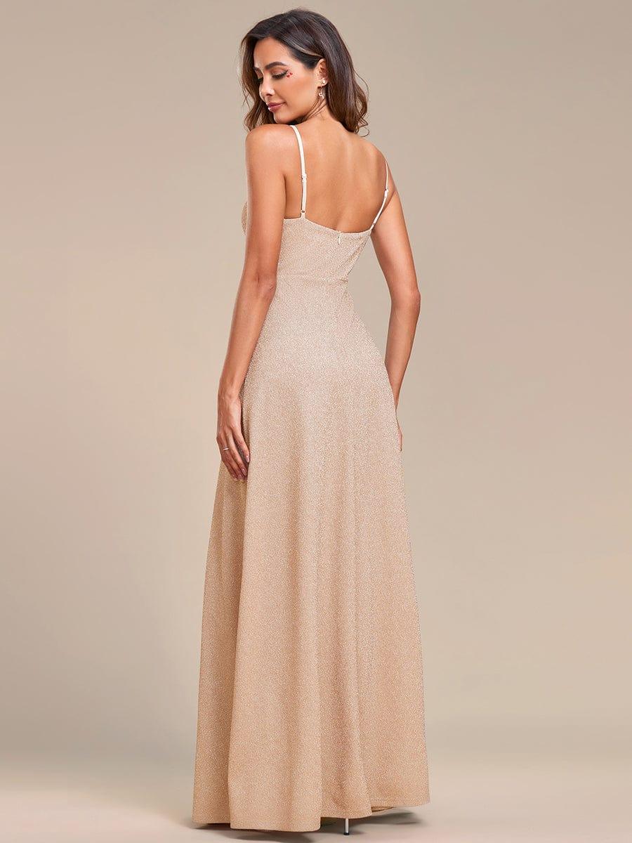 Vintage V-neck Spaghetti Straps Glitter Maxi Evening Dress #color_Blush