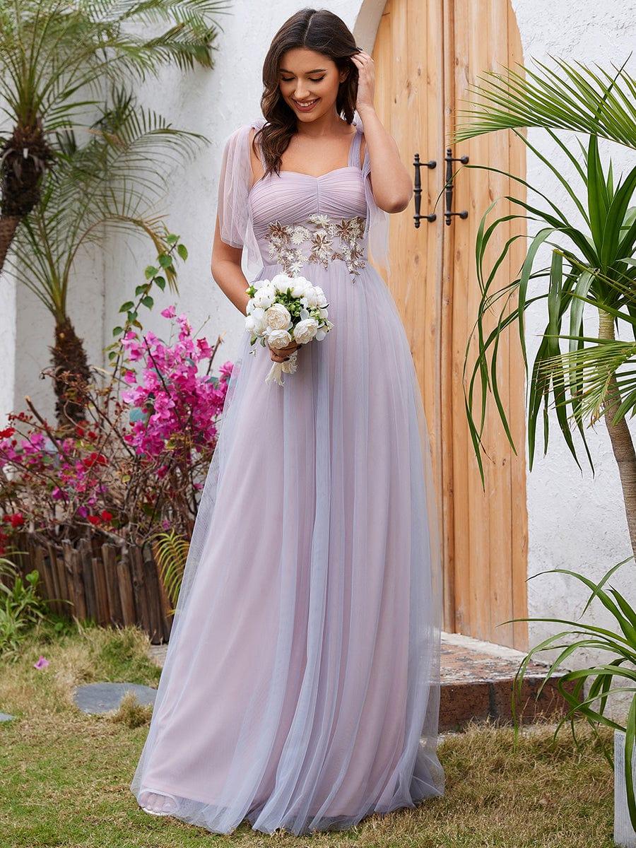 A-Line Frenulum Knotting Sweetheart Evening Dress with Waist Applique #color_Pink