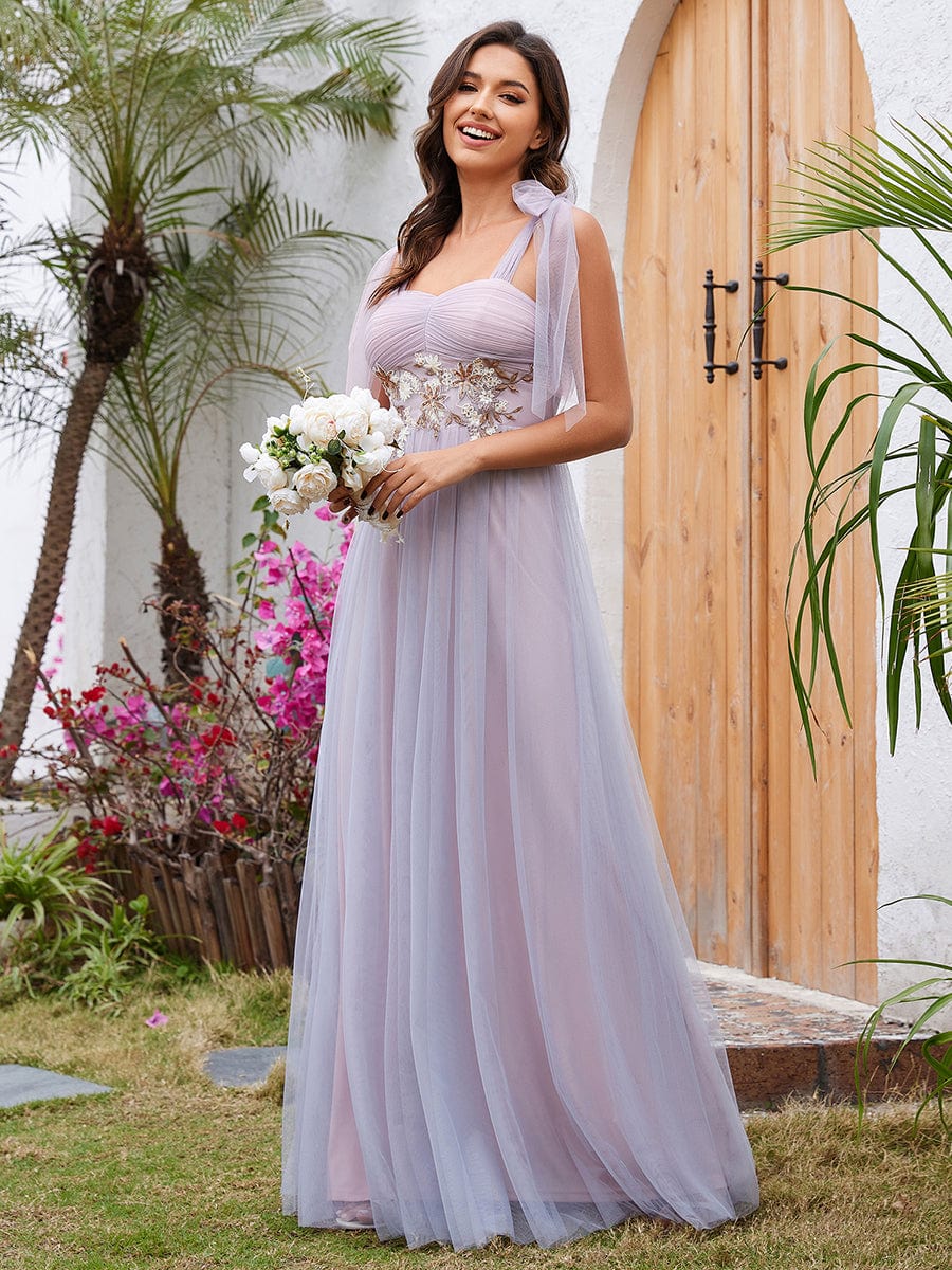 A-Line Frenulum Knotting Sweetheart Evening Dress with Waist Applique #color_Pink