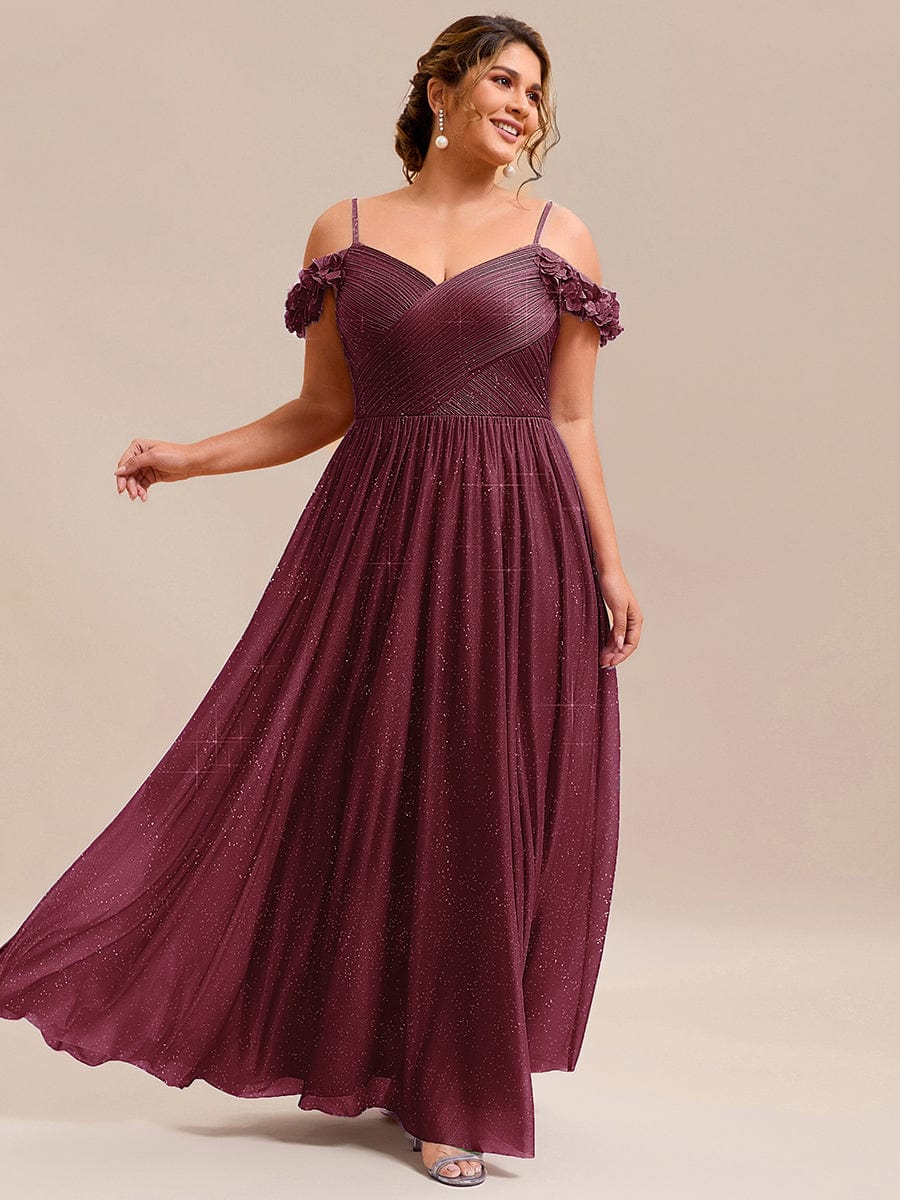 Stylish Cold-Shoulder Floor Length Bridesmaid Dress with Side Slit #color_Burgundy