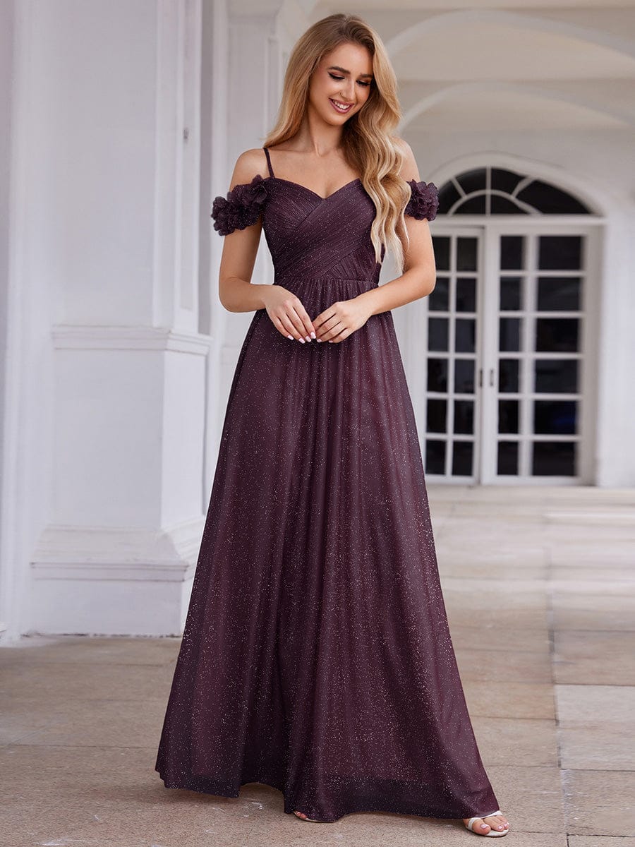 Stylish Cold-Shoulder Floor Length Bridesmaid Dress with Side Slit #color_Dark Purple