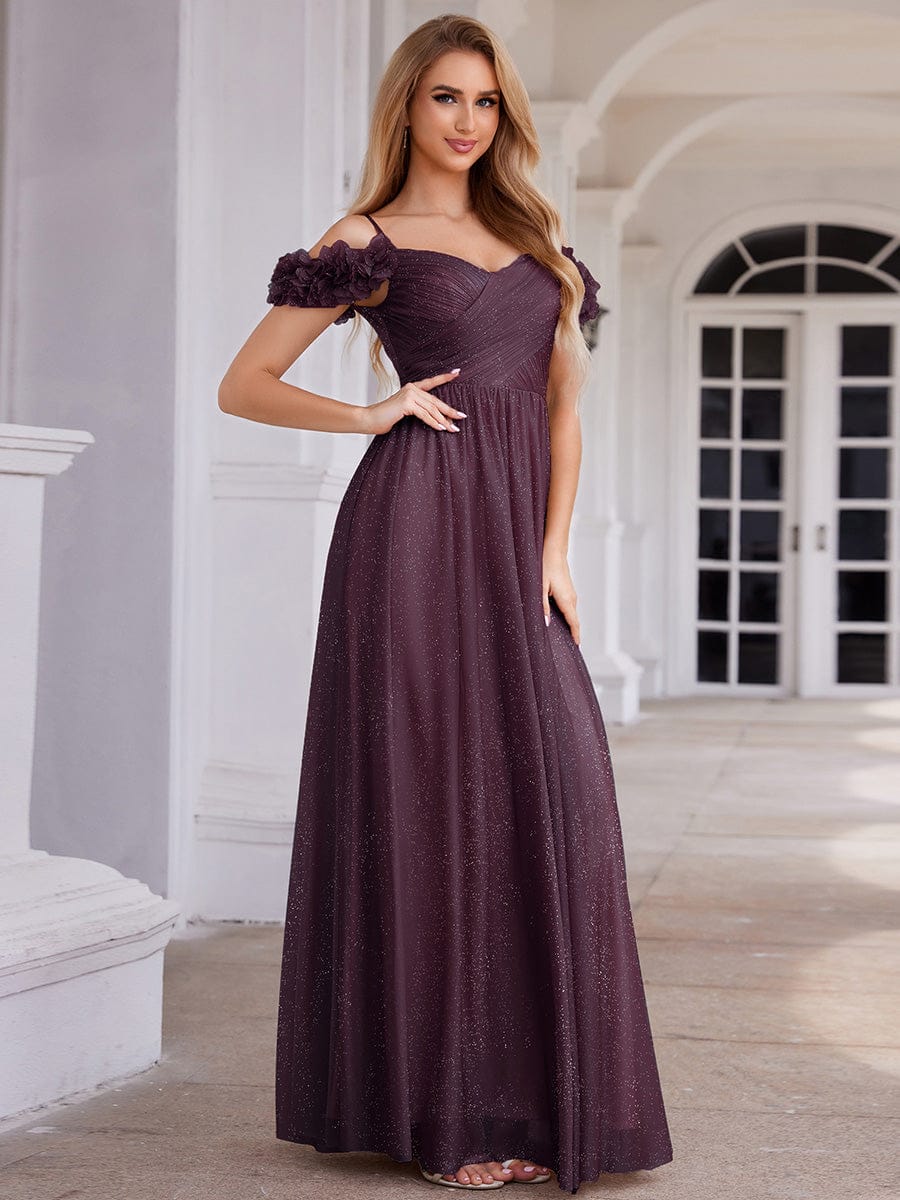 Stylish Cold-Shoulder Floor Length Bridesmaid Dress with Side Slit #color_Dark Purple