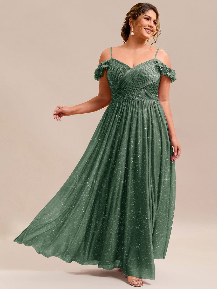 Stylish Cold-Shoulder Floor Length Bridesmaid Dress with Side Slit #color_Eucalyptus Green